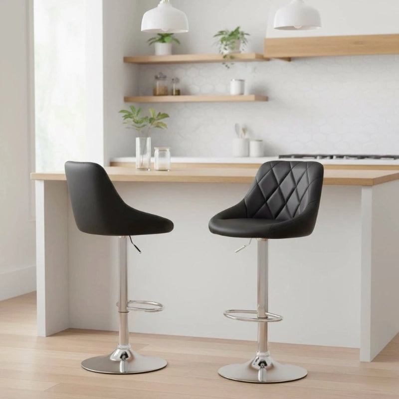 Set of 2 Nova Bar Stools – Adjustable Chrome Bar Stools with Polished Finish - Furnitura