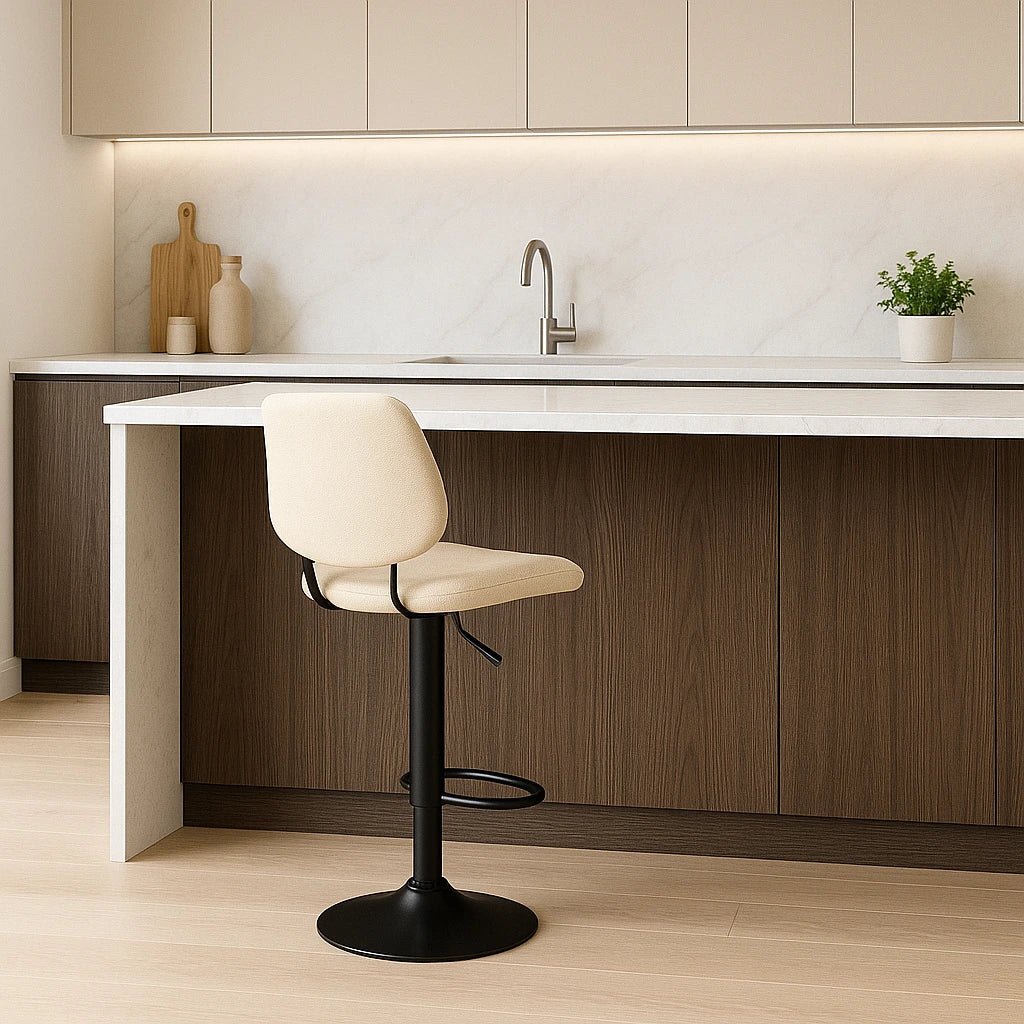 (Copy) Set of 2 Orion Bar Stools – Modern Counter Height Stools with Smooth Black Metal Base - Furnitura