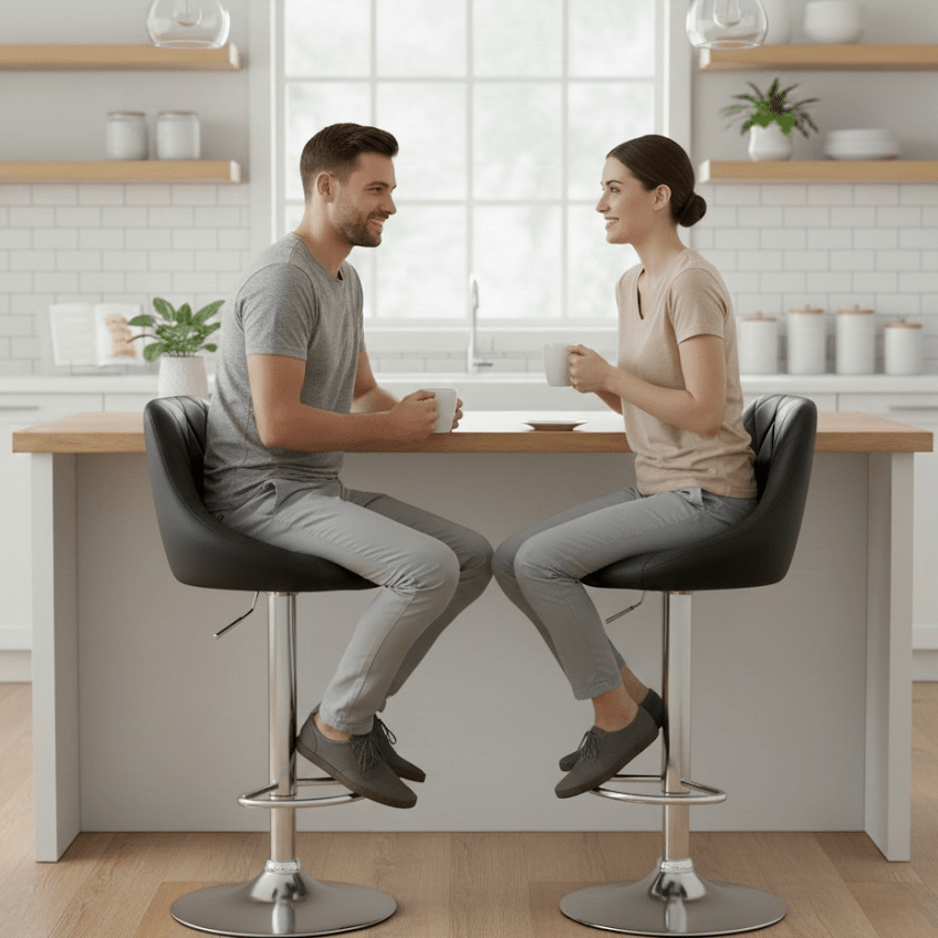 Set of 2 Nova Bar Stools – Adjustable Chrome Bar Stools with Polished Finish - Furnitura