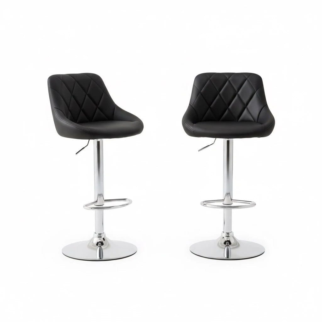 Set of 2 Nova Bar Stools – Adjustable Chrome Bar Stools with Polished Finish - Furnitura