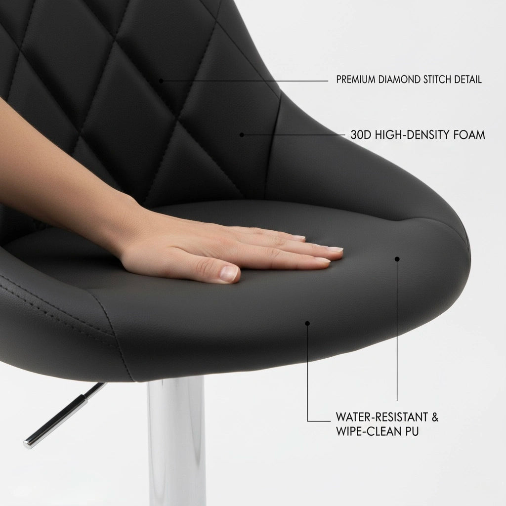 Set of 2 Nova Bar Stools – Adjustable Chrome Bar Stools with Polished Finish - Furnitura