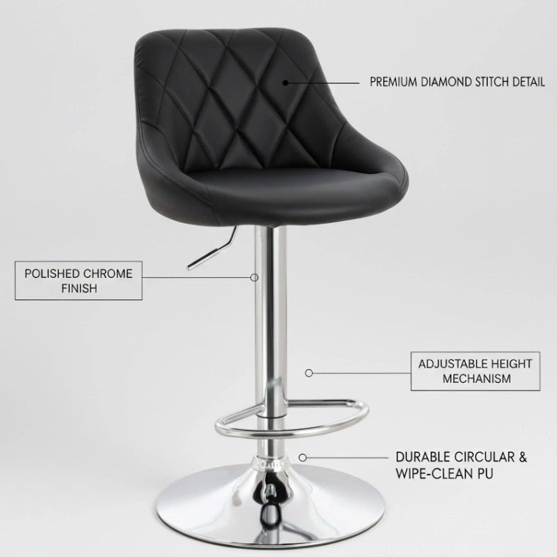 Set of 2 Nova Bar Stools – Adjustable Chrome Bar Stools with Polished Finish - Furnitura