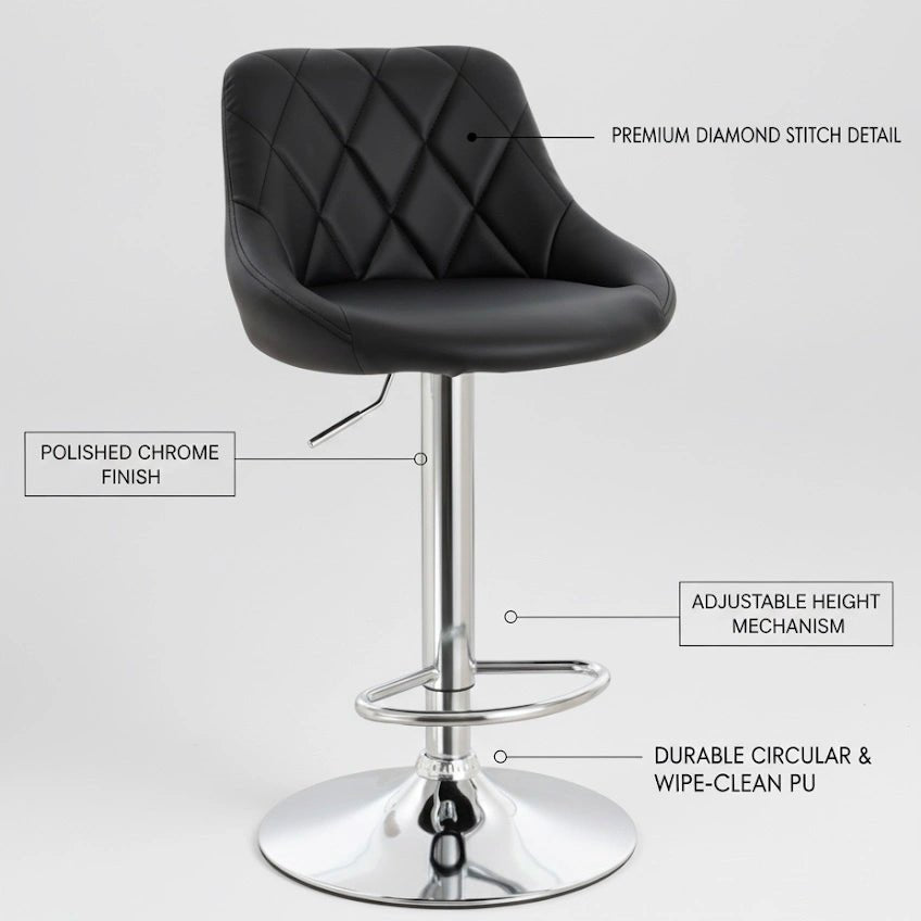 Set of 2 Nova Bar Stools – Adjustable Chrome Bar Stools with Polished Finish - Furnitura