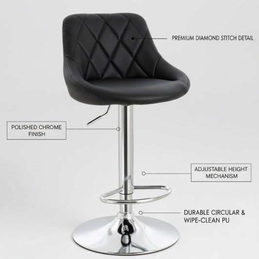 Set of 2 Nova Bar Stools – Adjustable Chrome Bar Stools with Polished Finish - Furnitura