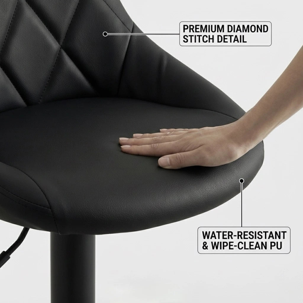 Set of 2 Nova Bar Stools – Modern Kitchen Island Stools with Matte Black Metal Base - Furnitura