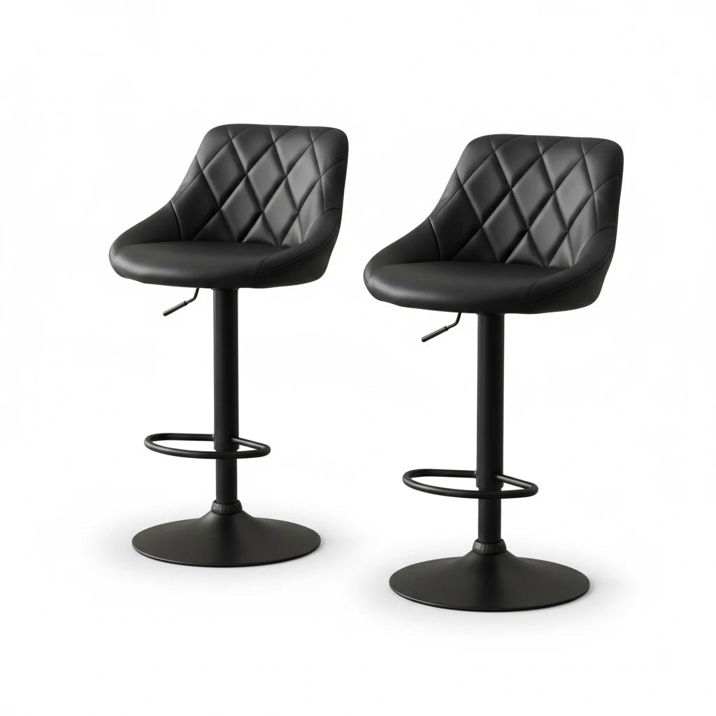Set of 2 Nova Bar Stools – Modern Kitchen Island Stools with Matte Black Metal Base - Furnitura