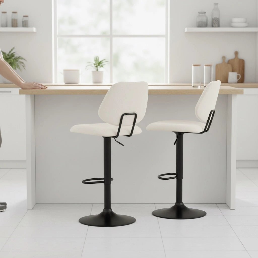 Set of 2 Orion Bar Stools – Modern Bar Stools with Sanded Black Metal Base - Furnitura