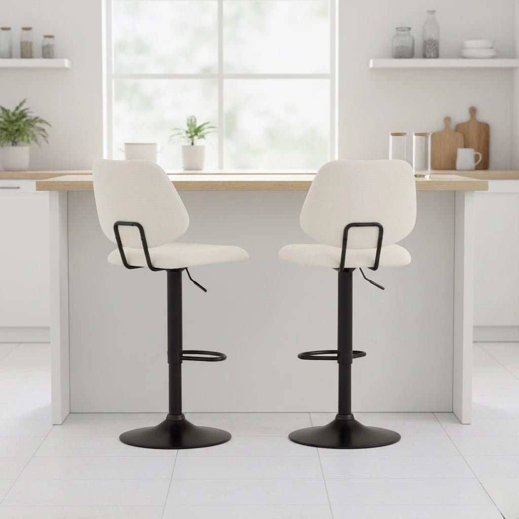 Set of 2 Orion Bar Stools – Modern Counter Height Stools with Smooth Black Metal Base - Furnitura